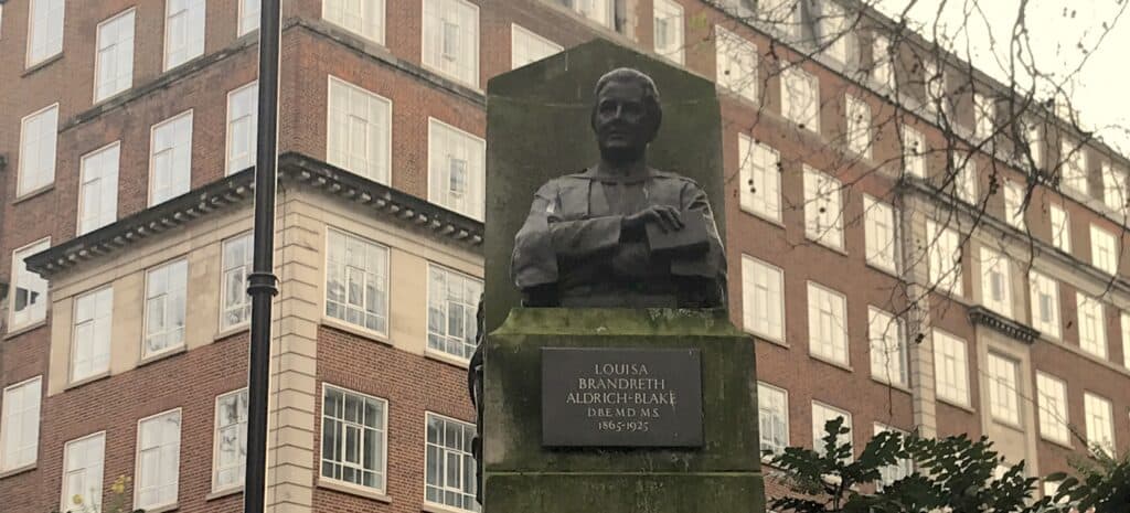 Dame Louisa Aldrich-Blake Statue in Tavistock Square (c) 2021 Sylvia McNamara